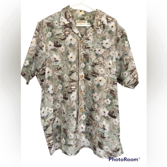 Men's Kamp military army shirt. White and green flowers XXL - Picture 1 of 6